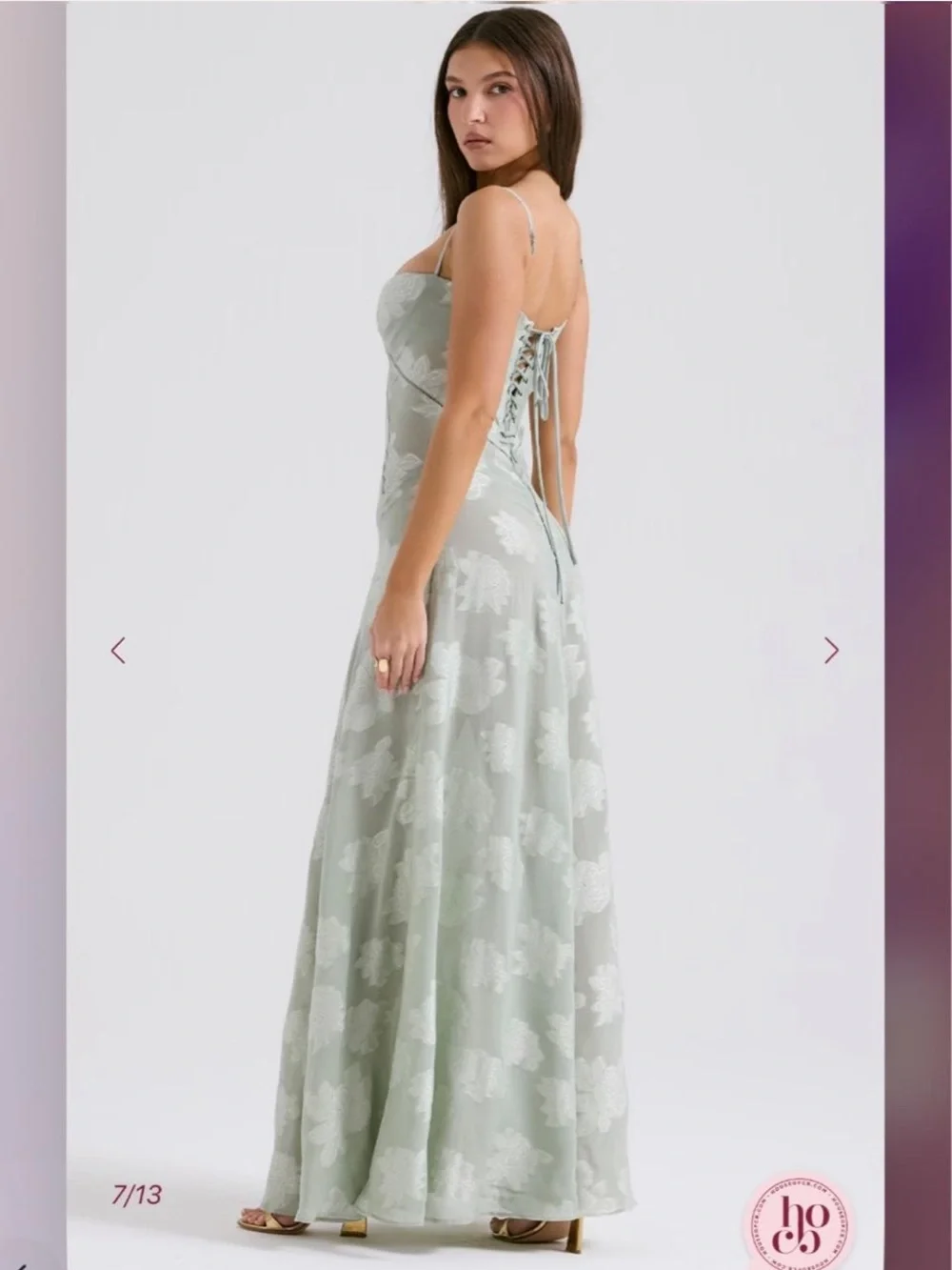 HOUSE OF CB Seren Pistachio Floral Lace Back Maxi Dress NWOT - Picture 3 of 8